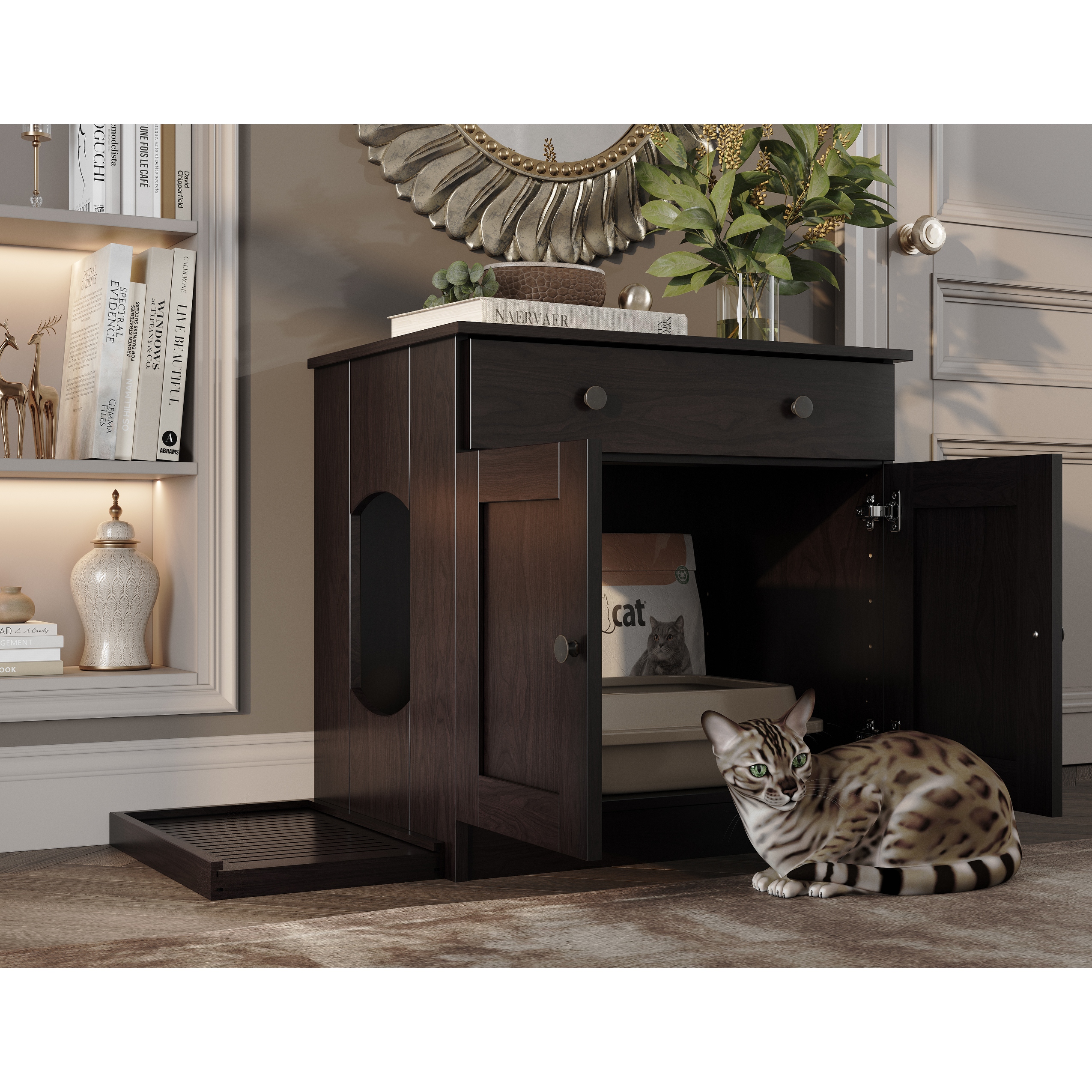 Palace Imports 100% Solid Wood Ziva 2-Door Cat Litter Box